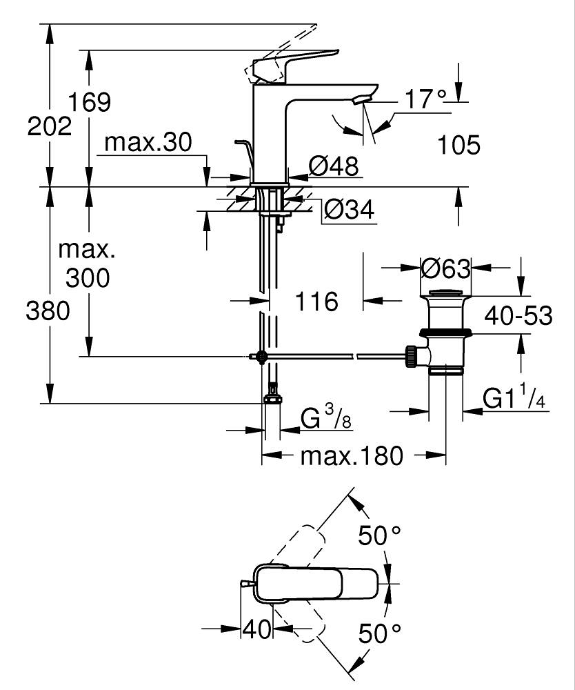 1017492430 MIJEŠALICA GROHE CUBEO UMIVAONIK M 110 CRNA