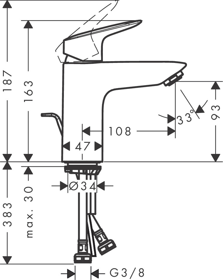 71100000 MIJEŠALICA HANSGROHE LOGIS 100 UMIVAONIK S PILETOM
