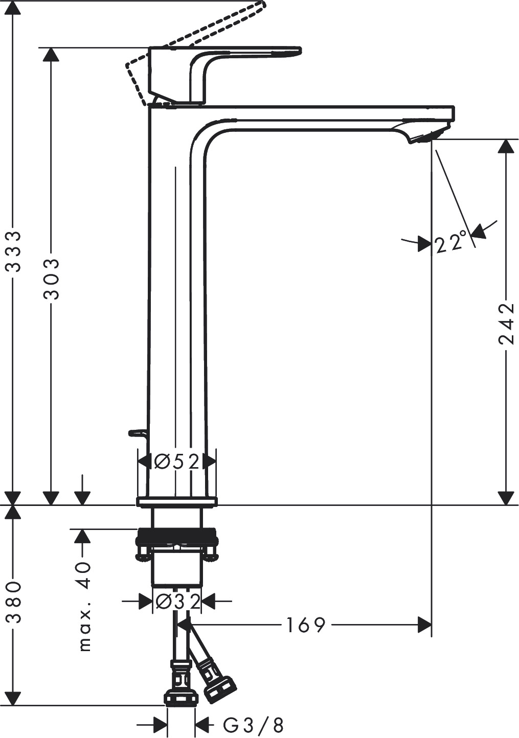 72580670 MIJEŠALICA HANSGROHE REBRIS S UMIVAONIK 240 CRNA S PILETOM