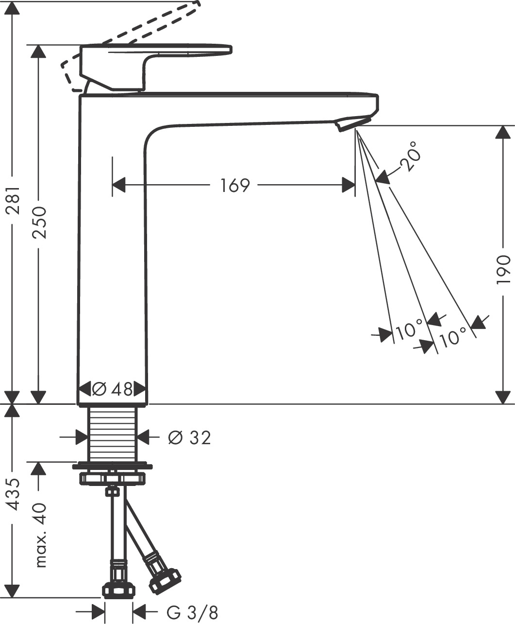 71582670 MIJEŠALICA HANSGROHE VERNIS BLEND CRNA UMIVAONIK 190
