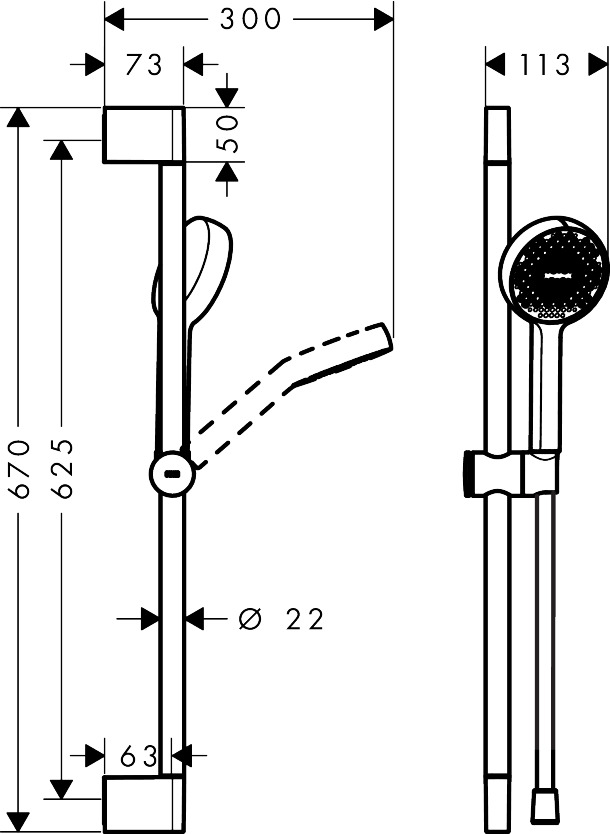 28044000 TUŠ KOMPLET HANSGROHE ACTIVERA SELECT S  65 cm