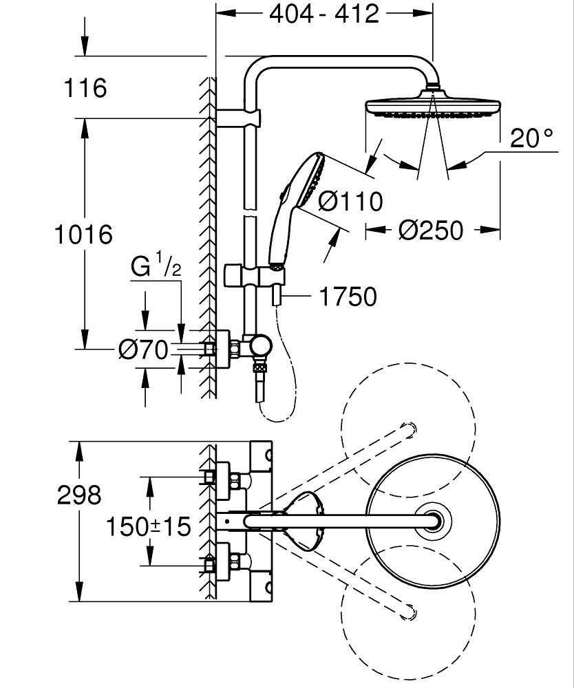 26670001 USPONSKI TUŠ GROHE TERMOSTATSKI TEMPESTA 250