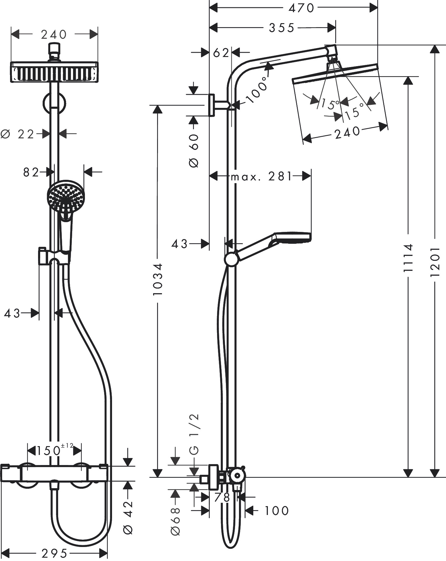 27271000 USPONSKI TUŠ HANSGROHE CROMETTA E240Showerpipe 240 1jet TERMOSTATSKA