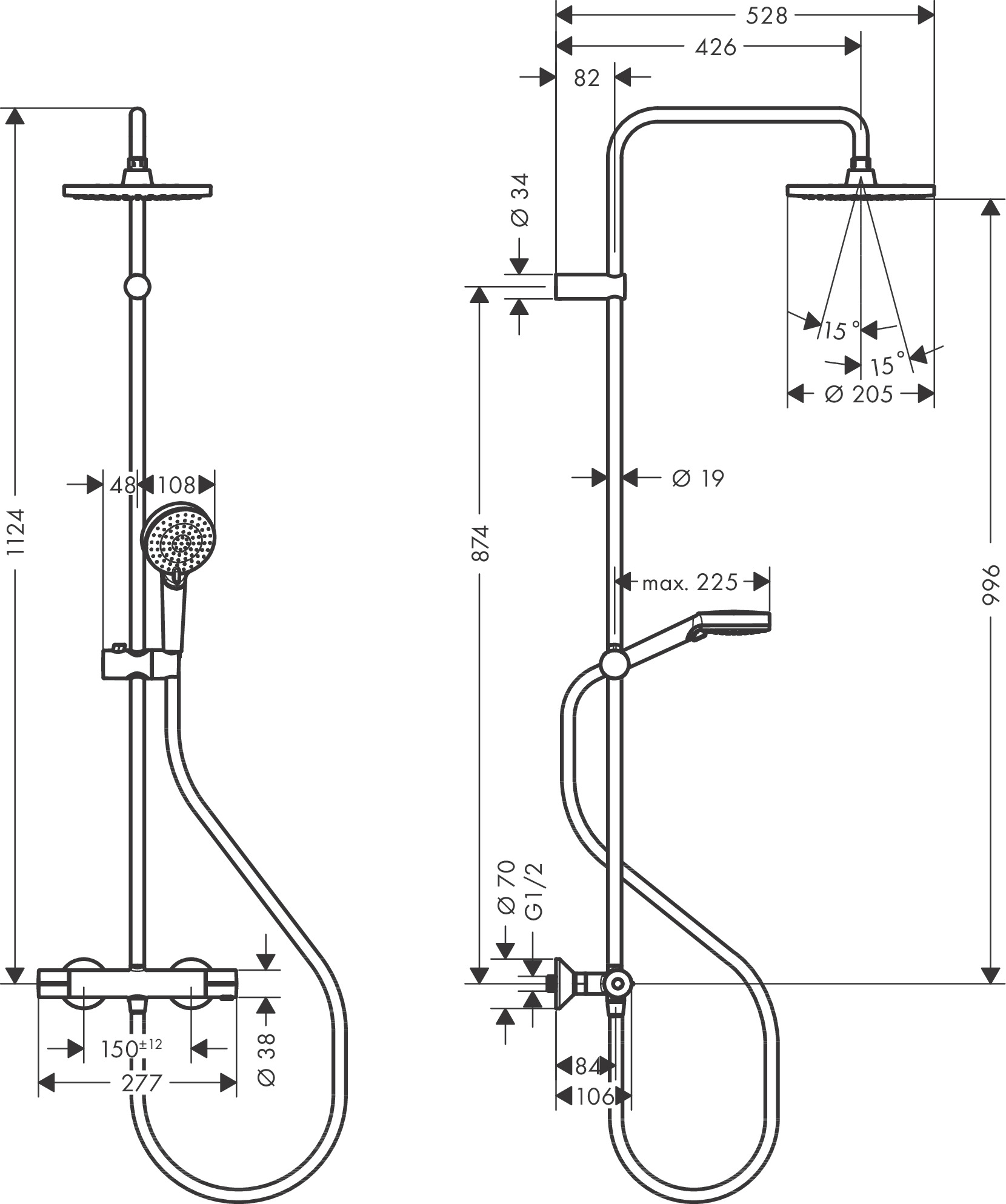26276670 USPONSKI TUŠ HANSGROHE VERNIS BLEND TERMOSTATSKI 200 CRNI